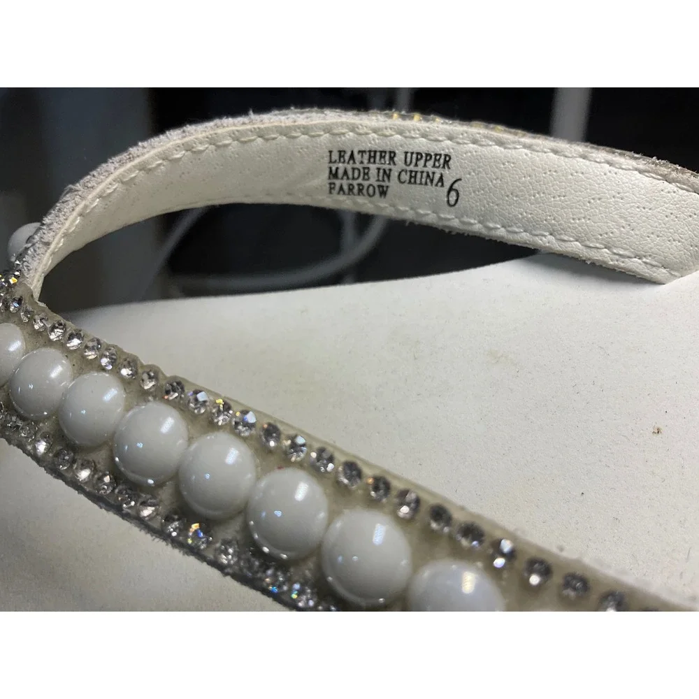 Yellow Box Flip Flops Womens 6 Pearl Leather Wedge Sandals White Farrow - Picture 5 of 5